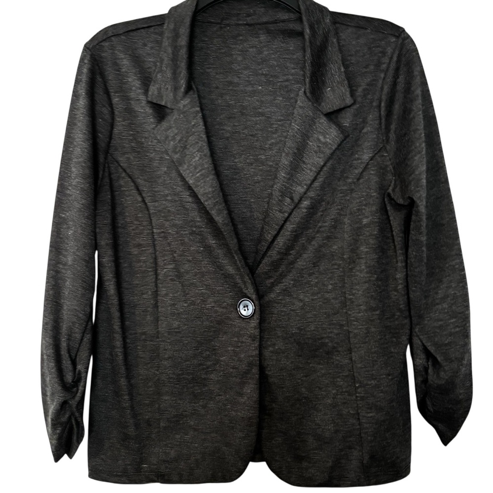 Women's Black Charcoal Gray Stretch 3/4 Sleeves Blazer Sz M Button Front